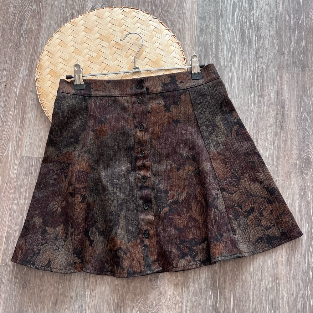 Brandy Melville Brown & Black Floral A-Line Skirt
